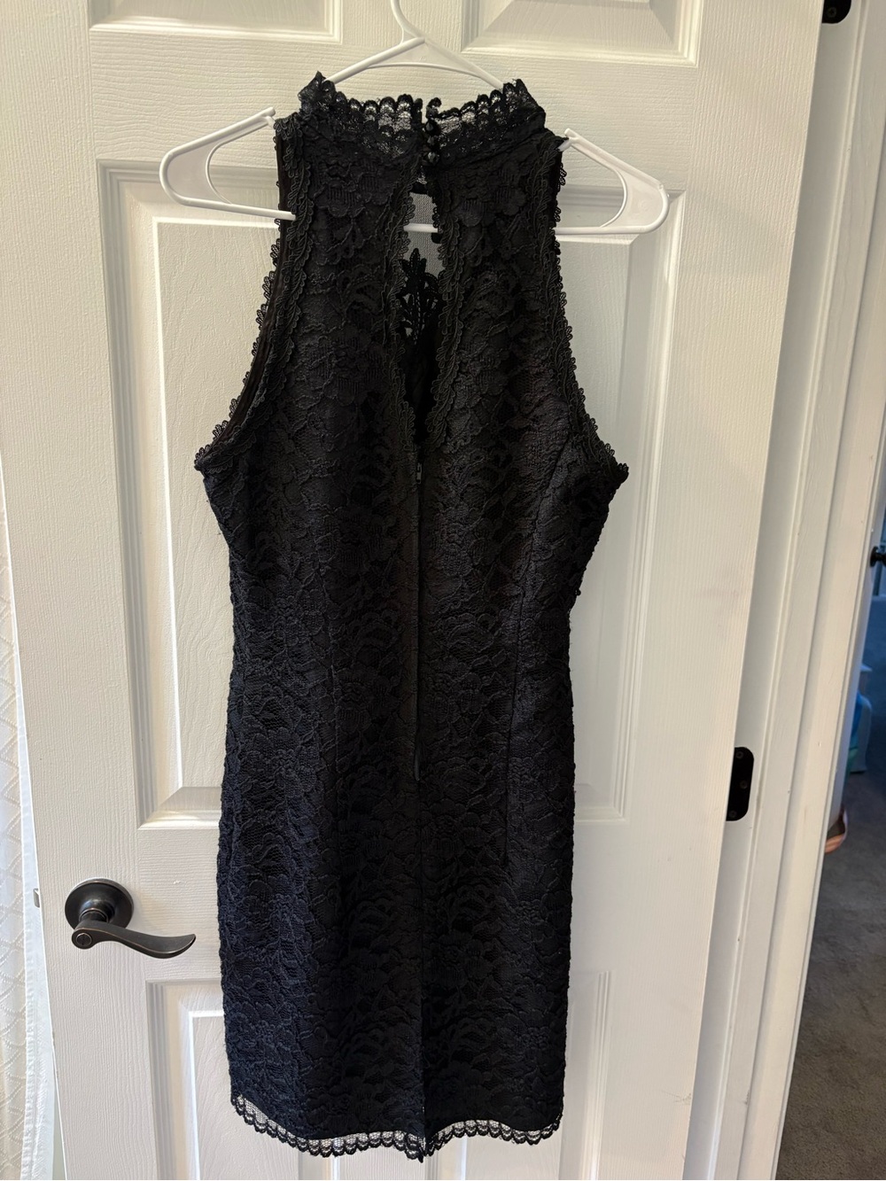 Vintage 90’s Cachet by Bari Protas Black Lace Halter Mock Neck Cocktail Dress
